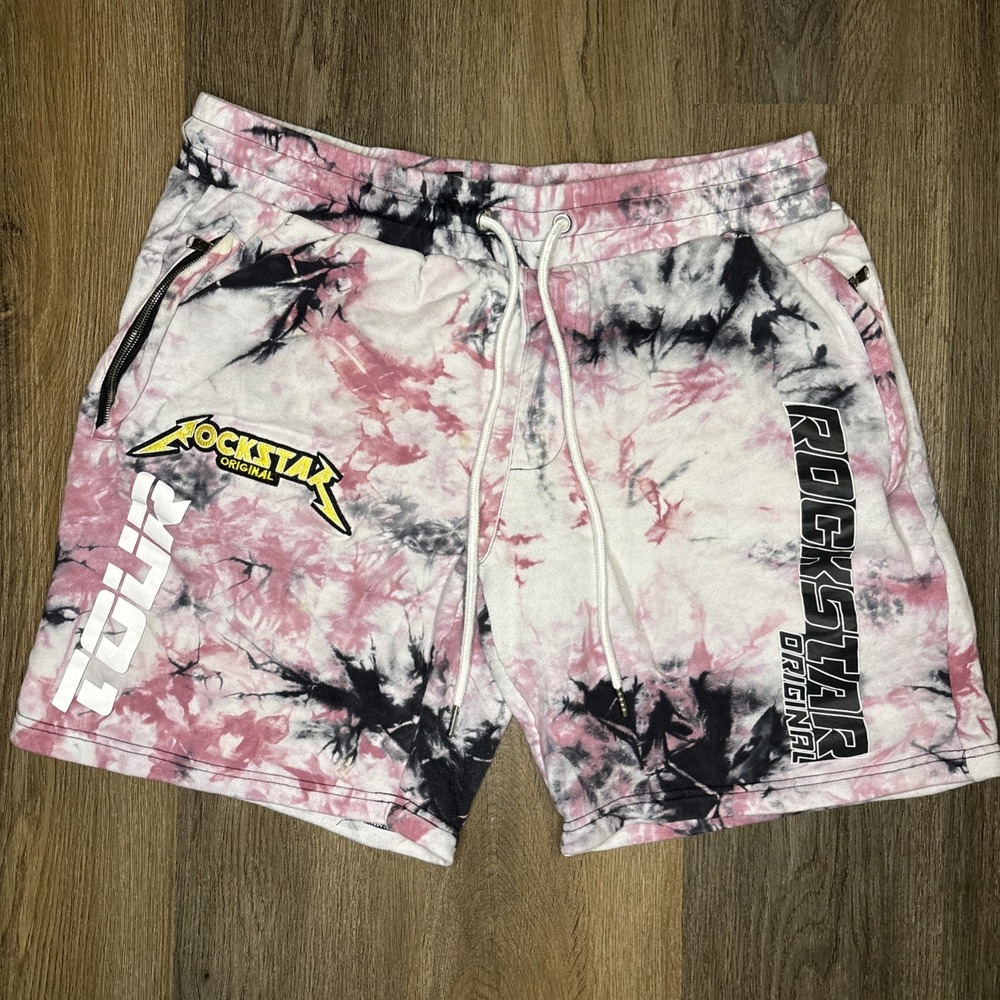 Rockstar‎ Original Shorts Size XL Pink Black Tie Dye Casual Pull On Embroidered